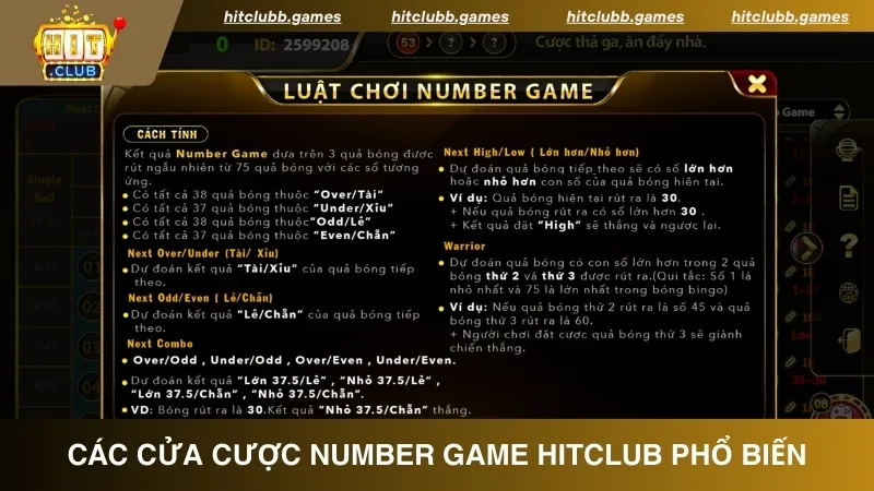 Tìm hiểu các cửa cược Number Game HitClub phổ biến